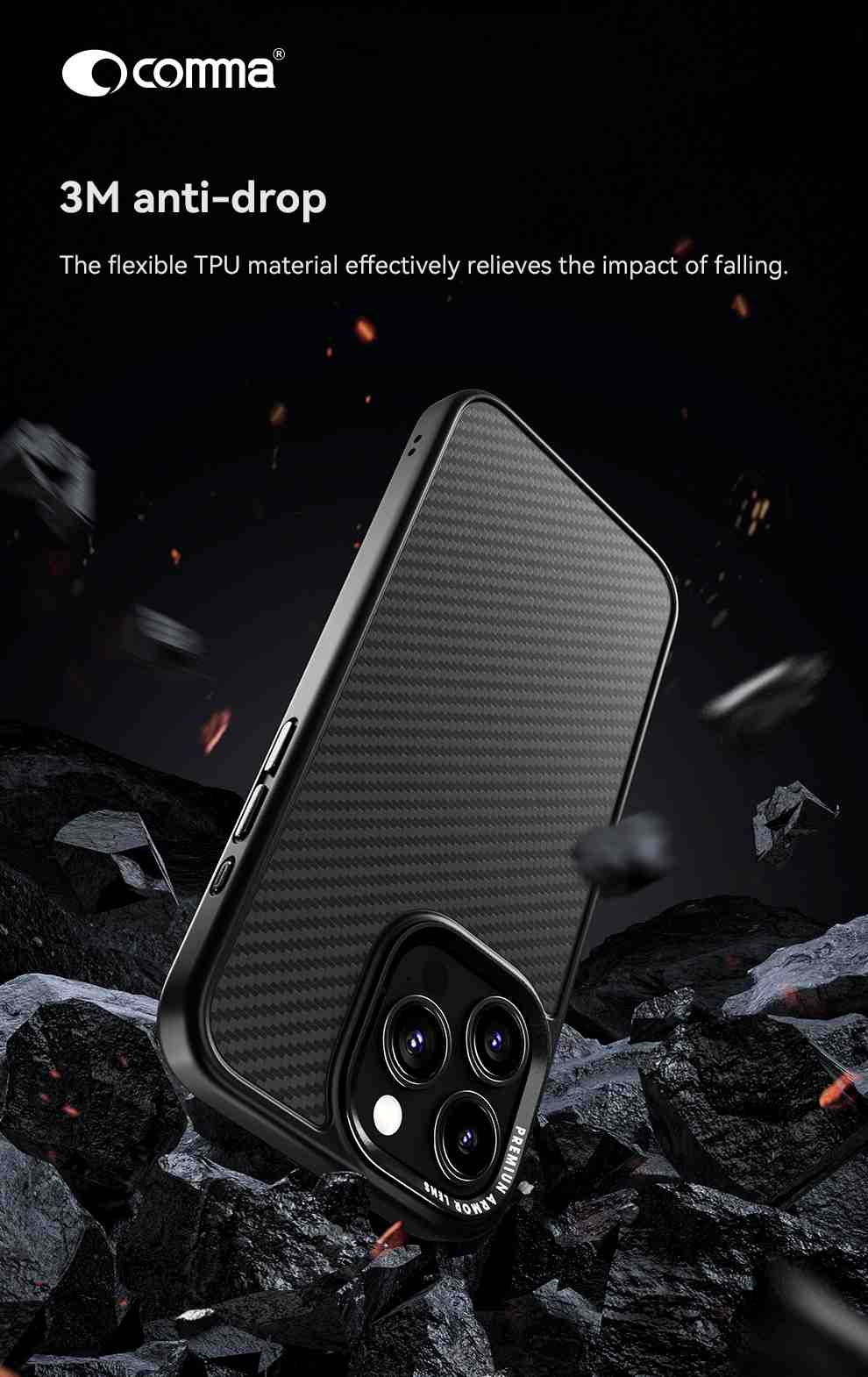 Comma Kevlar Magnetic Shockproof Case with MagSafe for iPhone 17 Series (2025) - Black