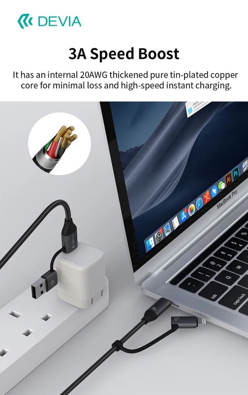 DEVIA Extreme Speed Series Multi Functions 4 In 1 Woven Fast Cable (1.5M) - Black