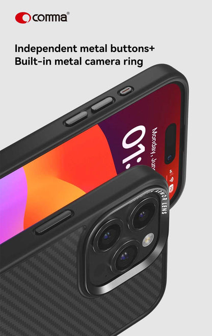 Comma Kevlar Magnetic Shockproof Case with MagSafe for iPhone 17 Series (2025) - Black