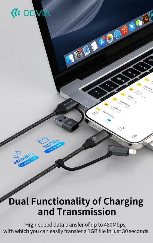 DEVIA Extreme Speed Series Multi Functions 4 In 1 Woven Fast Cable (1.5M) - Black