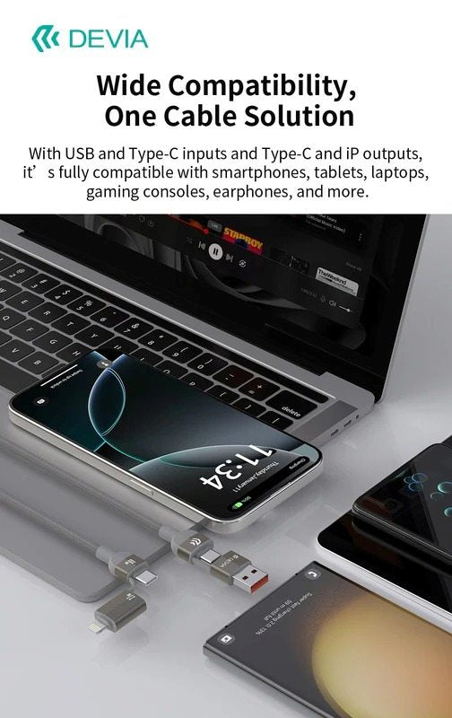 DEVIA Ultra 2 Multi Functions 4 In 1 Woven Magnetic Fast Cable (1.2M)- Natural Titanium