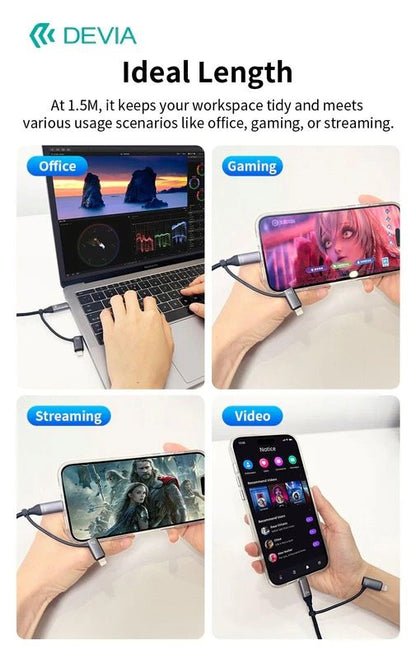 DEVIA Extreme Speed Series Multi Functions 4 In 1 Woven Fast Cable (1.5M) - Black