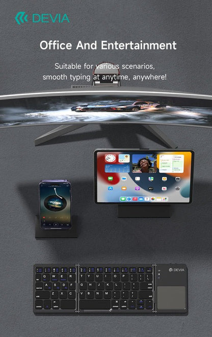 DEVIA Lingo Series Wireless Folding Keyboard with Touchpad - Gray