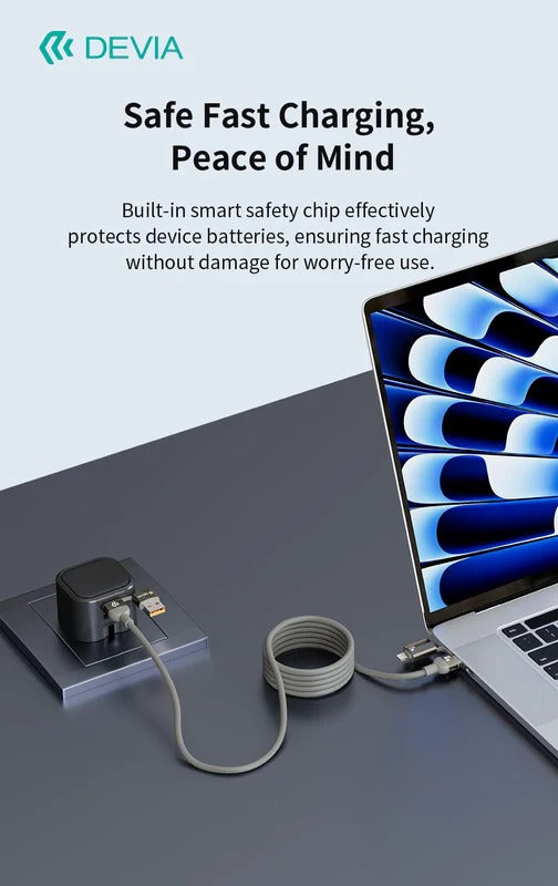 DEVIA Ultra 2 Multi Functions 4 In 1 Woven Magnetic Fast Cable (1.2M)- Natural Titanium