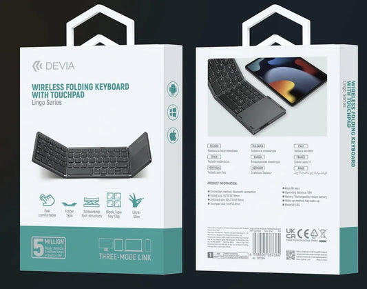 DEVIA Lingo Series Wireless Folding Keyboard with Touchpad - Gray