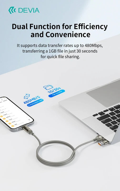 DEVIA Ultra 2 Multi Functions 4 In 1 Woven Magnetic Fast Cable (1.2M)- Natural Titanium