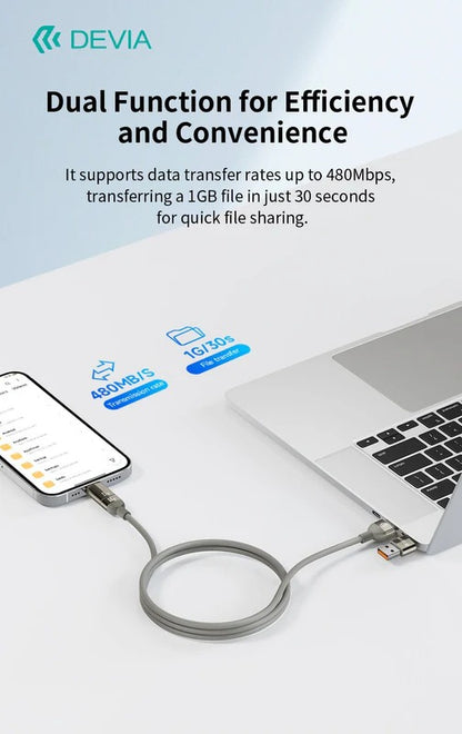 DEVIA Ultra 2 Multi Functions 4 In 1 Woven Magnetic Fast Cable (1.2M)- Natural Titanium