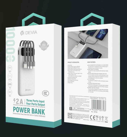 DEVIA Kintone Series Power Bank With Built-in 4 Cables (10000mAh)
