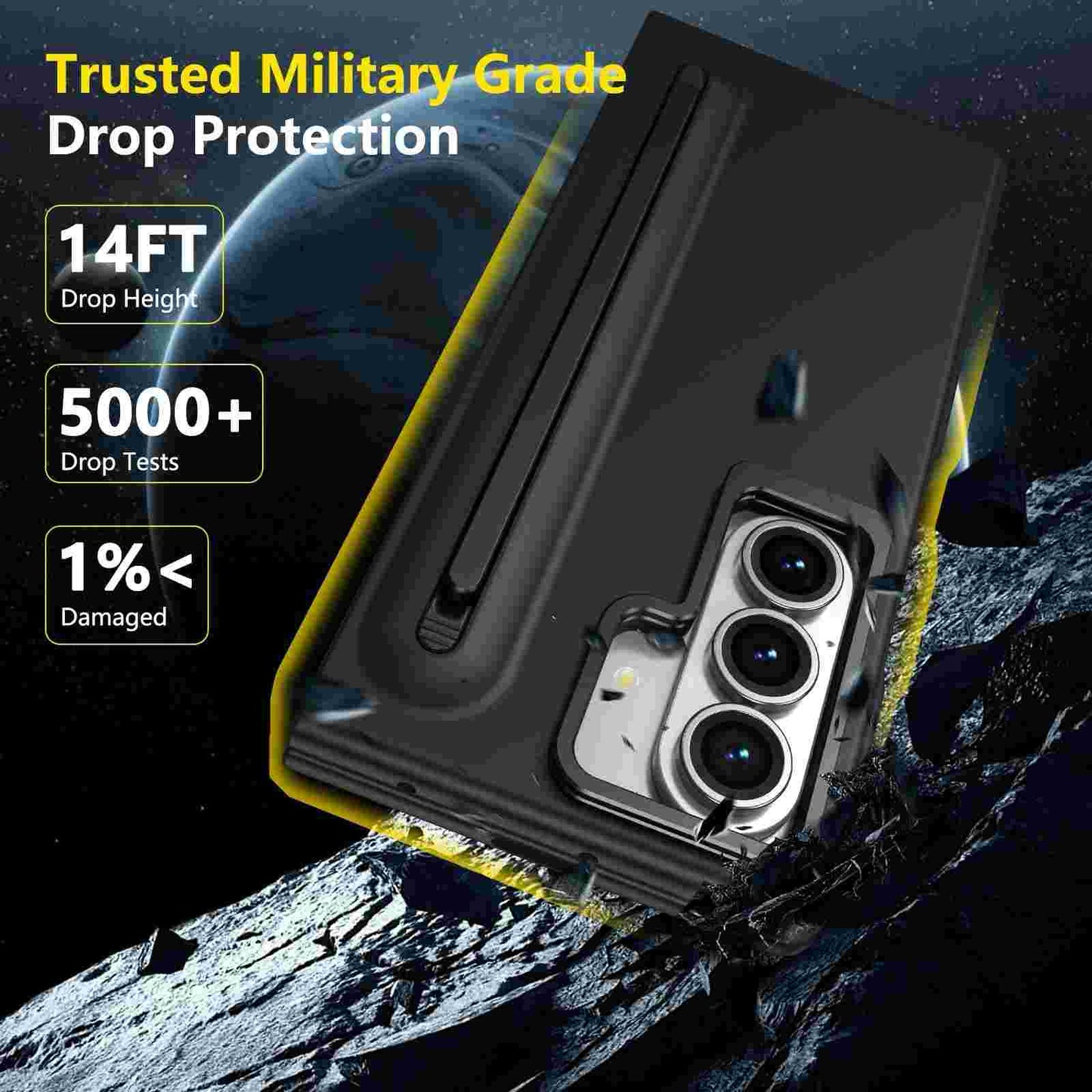 Mercury Goospery 360 Case with Free Stylus and Lens Stand for Samsung Galaxy Z Fold7 (2025) - Black