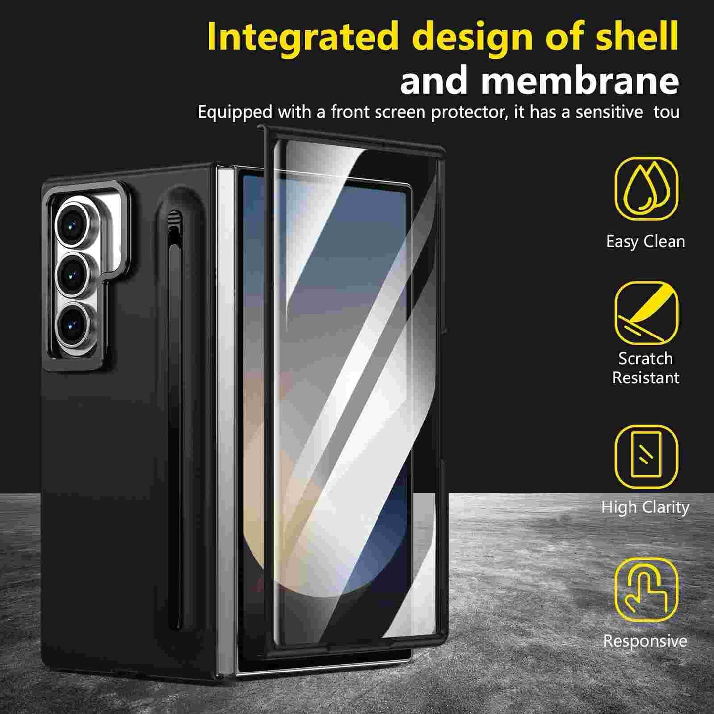 Mercury Goospery 360 Case with Free Stylus and Lens Stand for Samsung Galaxy Z Fold7 (2025) - Black