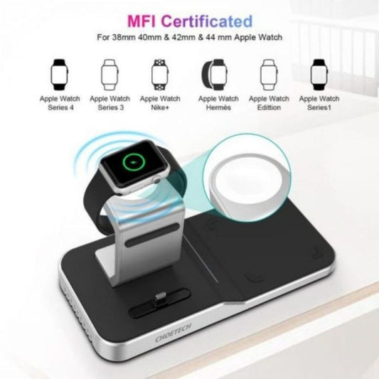 Choetech 4 In 1 Wireless Charging Dock iPhone + Apple Watch, Black (MFI) (T316)