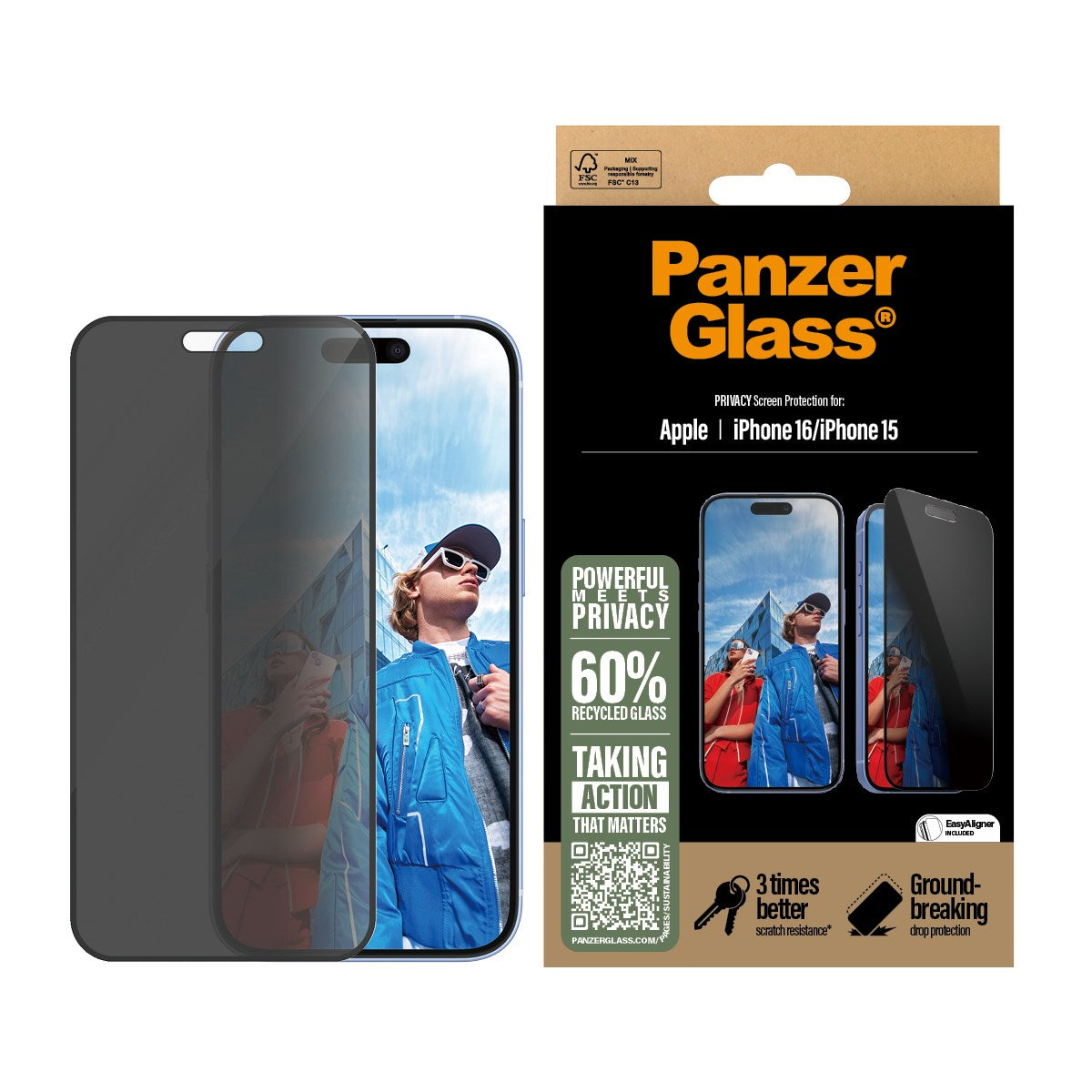 PanzerGlass Ultra-Wide Fit Privacy Screen Protector for iPhone 16 Series (2024)