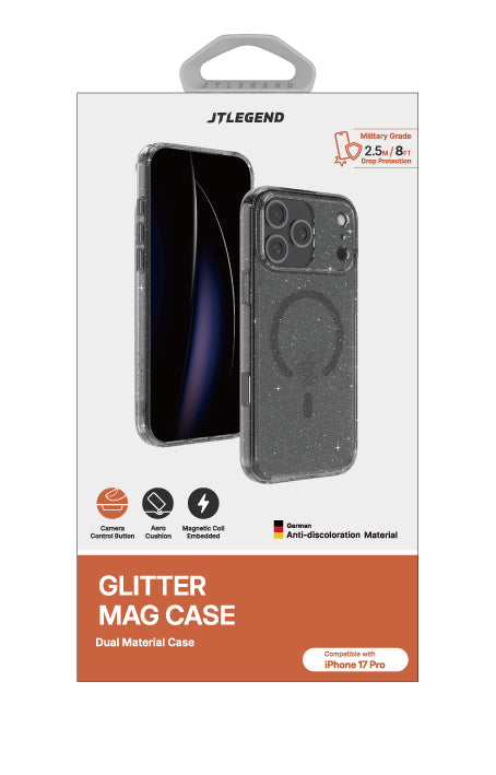 JTLEGEND Glitter Hybrid Cushion Mag Case with MagSafe for Apple iPhone 17 Series (2025) (with Camera Control Button)