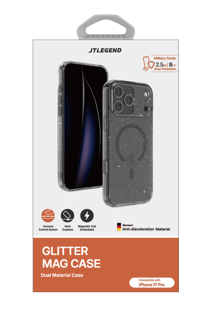 JTLEGEND Glitter Hybrid Cushion Mag Case with MagSafe for Apple iPhone 17 Series (2025) (with Camera Control Button)