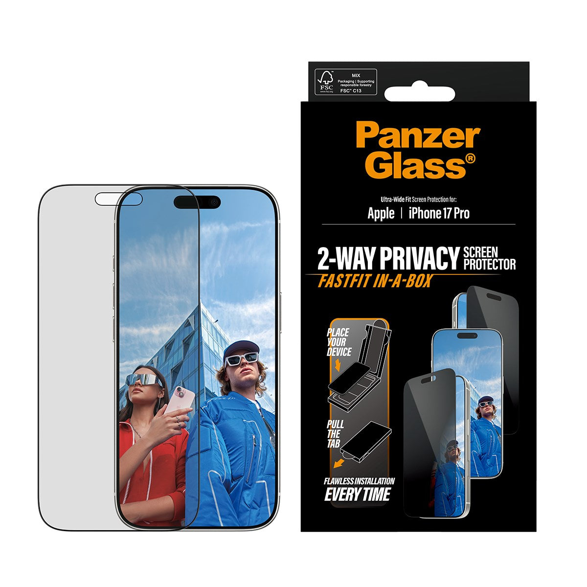PanzerGlass 2-Way Privacy Screen Protector UWF Fastfit In-a-box