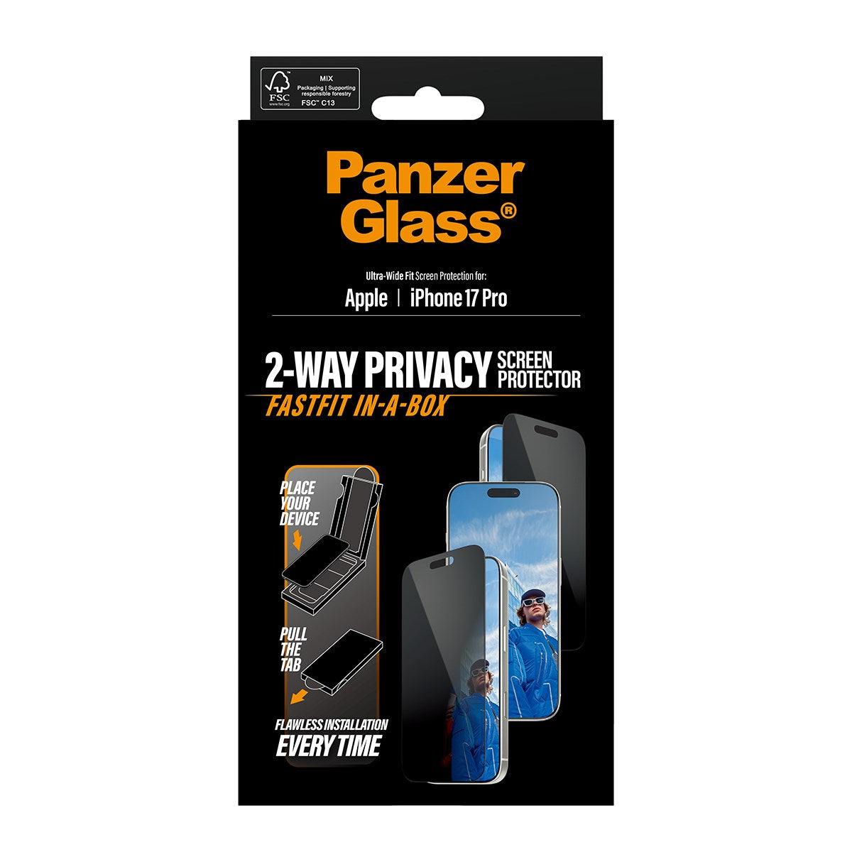 PanzerGlass 2-Way Privacy Screen Protector UWF Fastfit In-a-box
