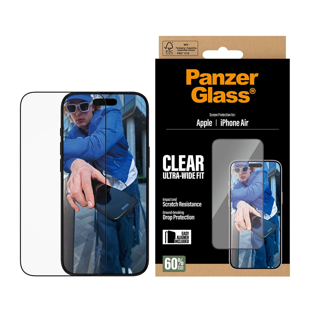 PanzerGlass Screen Protector Ultra-Wide Fit with EasyAligner for iPhone Air 6.5" (2025)