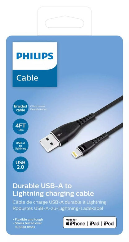 Philips Durable USB-A to Lightning Charging Cable Braided Cable DLC5204V (USB 2.0, 1.2M)