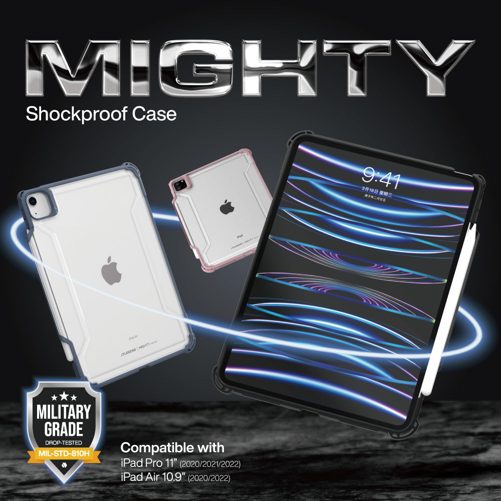 JTLEGEND Mighty Shockproof Case with Apple Pencil Holder for iPad Air 10.9" (2022/2020) & iPad Pro 11" (2018-2022), Misty Rose