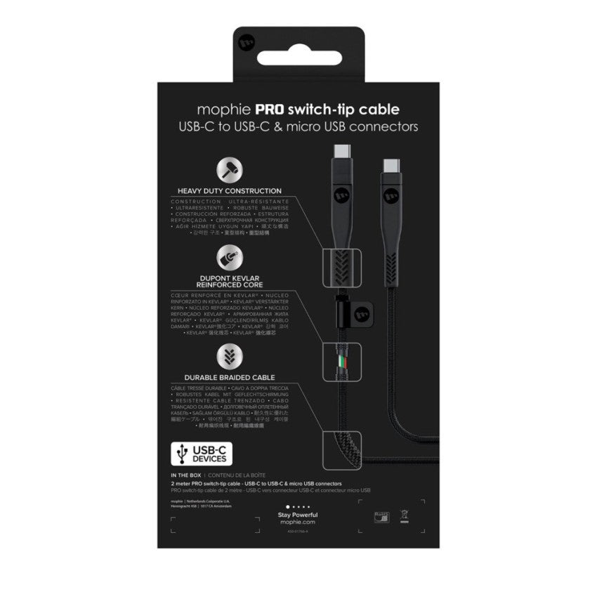 Mophie USB-C to USB-C Pro Switch-Tip-Cable (2 Meter), Black
