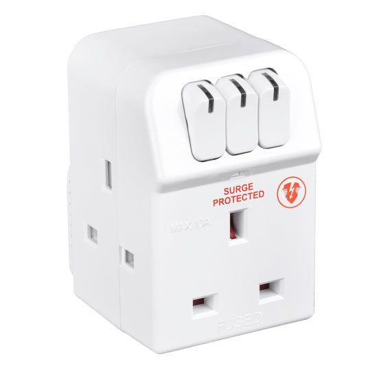 Masterplug MSWRG3 3 Socket Surge Power Switched Adaptor 13 amps Surge Protected Adaptor