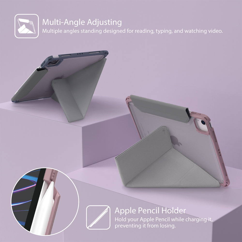JTLEGEND Mighty Shield QCAC Folio Shockproof Origami Case for iPad Air 10.9" (2022/2020) & iPad Pro 11" (2018-2022), with Apple Pencil Holder+Clip