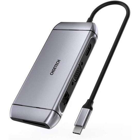 Choetech 9 in 1 USB-C Multiport Adapter PD 100W Power, HDMI & VGA Port, Instant Internet, 3 X USB 3