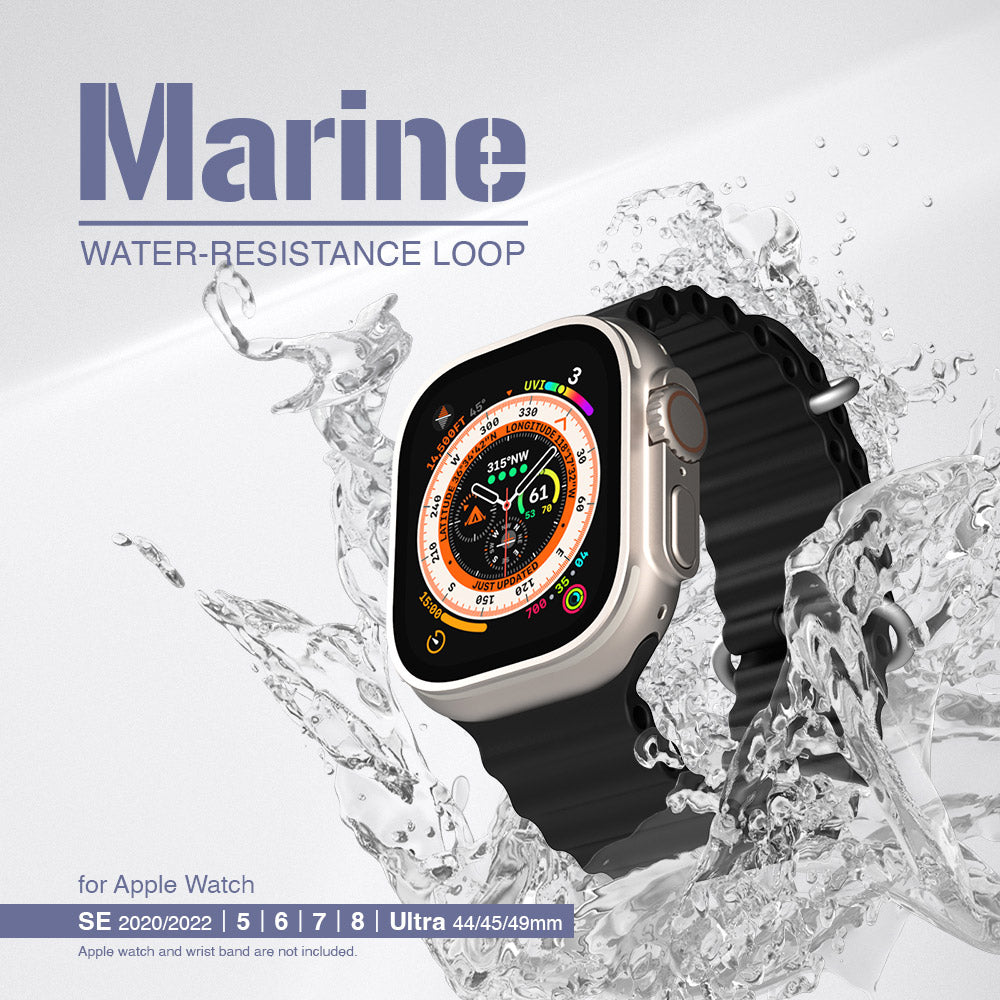 JTLEGEND Marine Water-resistance Loop for Apple Watch 49mm/45mm/44mm/42mm, Black
