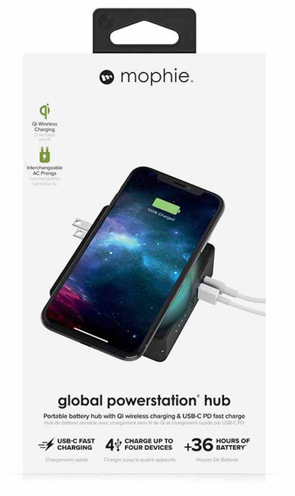 Mophie Global Powerstation Hub Portable Battery Hub with Qi Wireless Charging (6,000mAh), Black