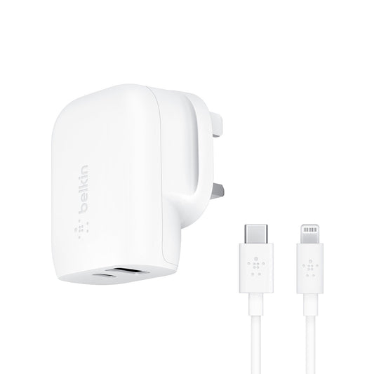 Belkin Boost USB-C + USB-A Wall Charger with USB-C to Lightning Cable (30W)