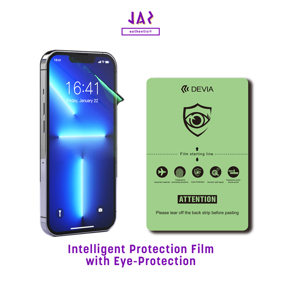 Devia Intelligent Green Ray Protective Front Film For Smartphone, Screen Protector Or Body Wrap, Clear