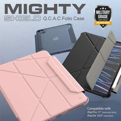 JTLEGEND Mighty Shield QCAC Folio Shockproof Origami Case for iPad Air 10.9" (2022/2020) & iPad Pro 11" (2018-2022), with Apple Pencil Holder+Clip