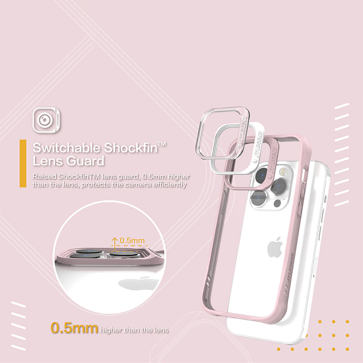 JTLEGEND Hybrid Cushion DX Case for iPhone 14 Pro Max 6.7" (2022), Customizable Camera Protection Ring