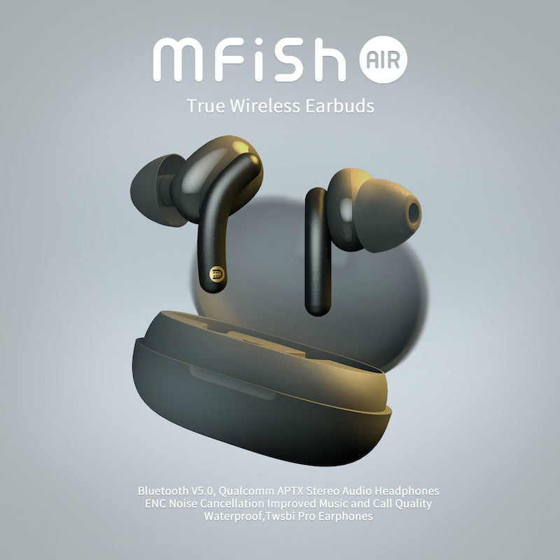 Mfish True Wireless Stereo Earbuds, Black