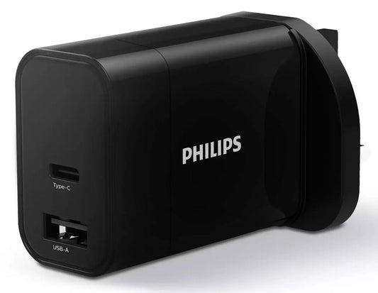 Jaz Authentic x Philips Ultra Fast Wall Charger Type-C & USB-A PD and QC Outputs, 30W, 50% Charge in 30 mins